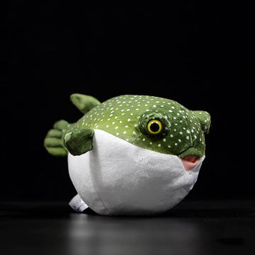 Realistic Green Spotted Puffer Fish Stuffed Animal Plush Toy